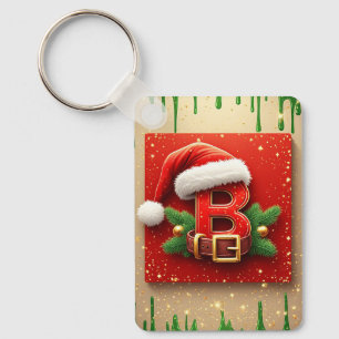 Santa Letter B With Pine Wreath Holiday Style 🎅 Key Ring