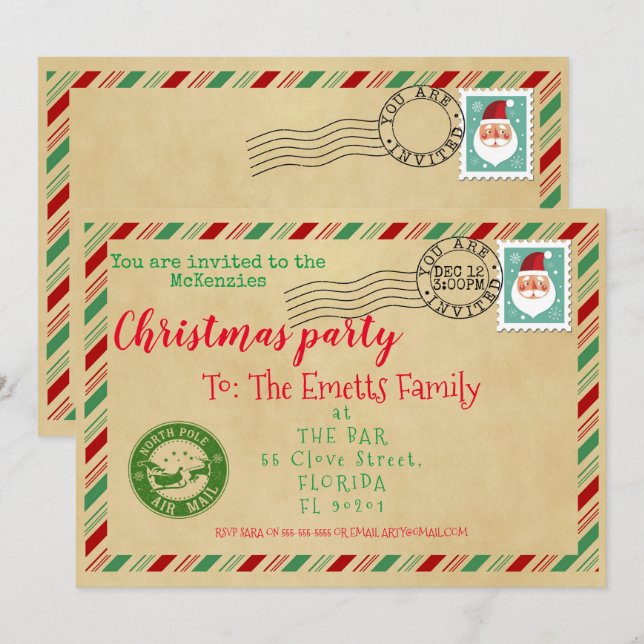 Santa letter Christmas old letter santa party Invitation (Front/Back)