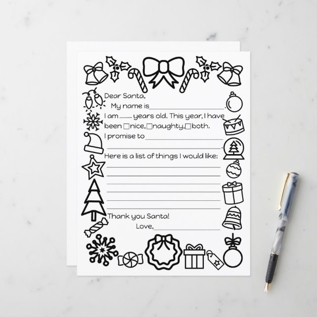 Santa Letter Colouring Page (Front/Back In Situ)