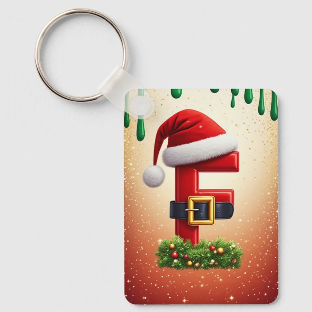 Santa Letter F With Christmas Wreath Accent 🎅 Key Ring (Front)