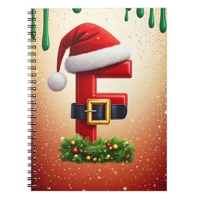 Santa Letter F With Christmas Wreath Accent 🎅 Notebook (Front)
