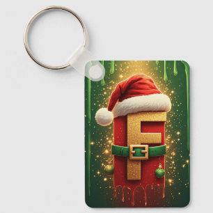 Santa Letter F With Wreath For Holiday Decor 🎄 Key Ring