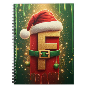 Santa Letter F With Wreath For Holiday Decor 🎄 Notebook