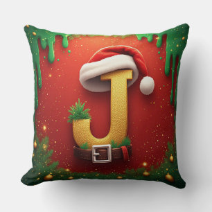 Santa Letter J With Christmas Monogram 🎅 Cushion