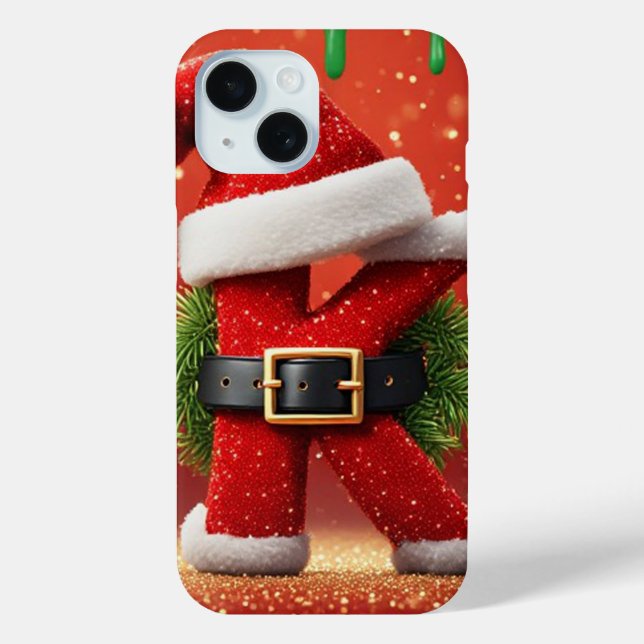 Santa Letter K With Pine Wreath Christmas Glow 🎅 Case-Mate iPhone Case (Back)