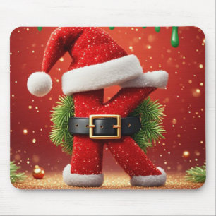 Santa Letter K With Pine Wreath Christmas Glow 🎅 Mouse Mat