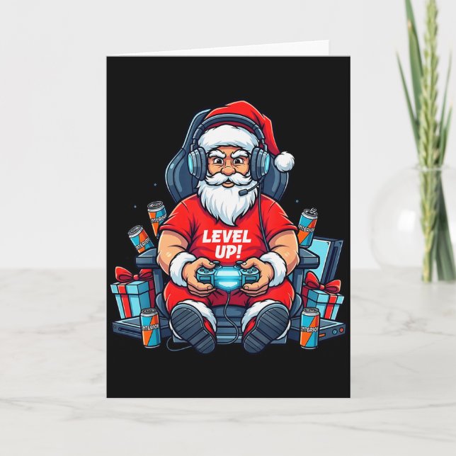 Santa Level Up Funny Gamer Holiday Christmas Video Card (Front)