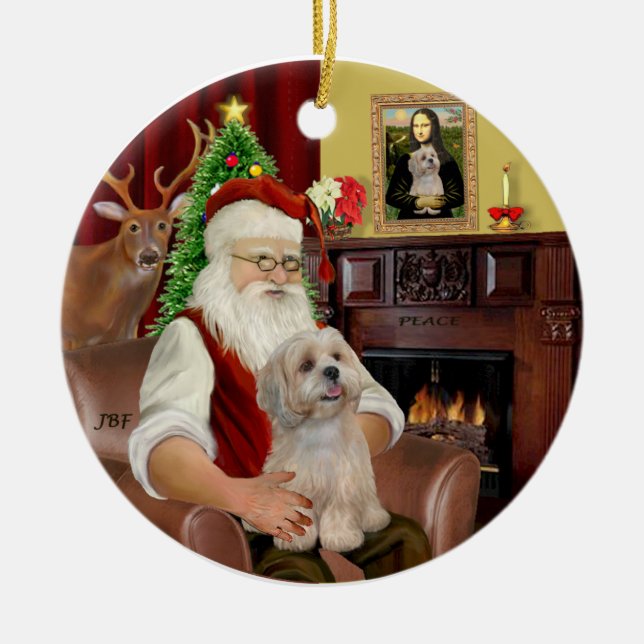 Santa-Lhasa Apso (R2) Ceramic Tree Decoration (Front)