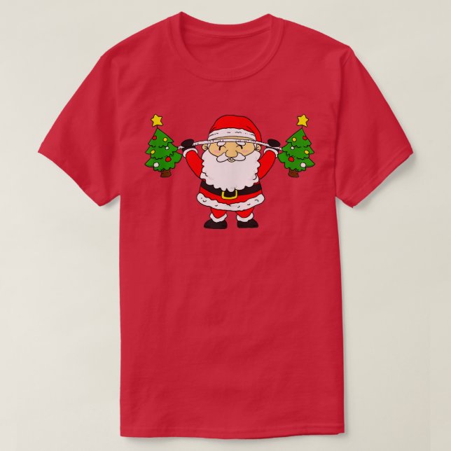 Santa Lifting Christmas rees Funny Snatch Barbell  T-Shirt (Design Front)