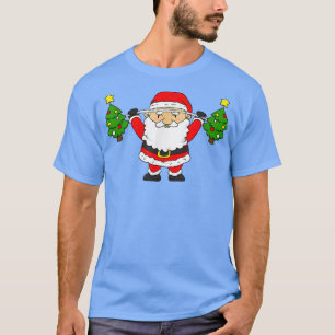 Santa Lifting Christmas Trees Funny Snatch Barbell T-Shirt
