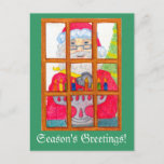 Santa Lighting Menorah Postcard<br><div class="desc">A cute whimsical picture of Santa lighting the menorah candles adorns this postcard.</div>