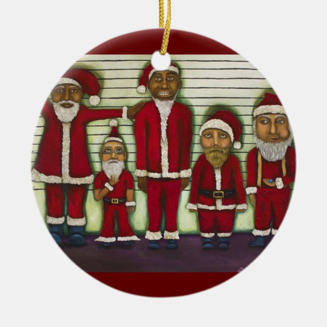 Santa Line Up Ceramic Tree Decoration (Front)