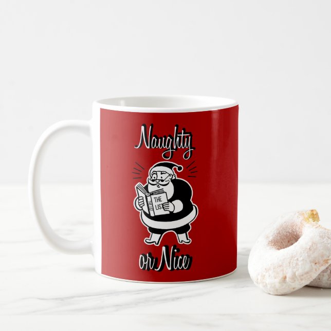Santa List Naughty or Nice Christmas Coffee Mug (With Donut)