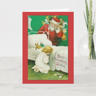 Santa Listening in Best Christmas Wishes Vintage Holiday Card