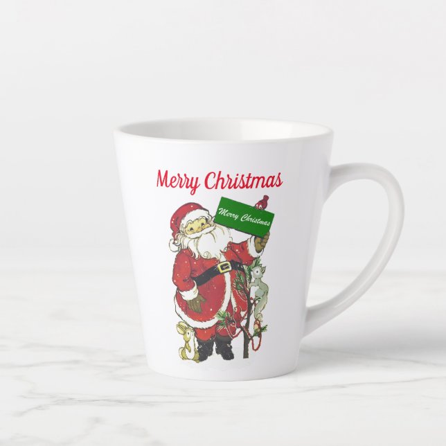 Santa Little Christmas Tree Animals Birds Latte Mug (Right)