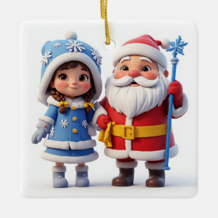 🎄 Santa Little Girl Winter Christmas ❄️ Ceramic Ornament