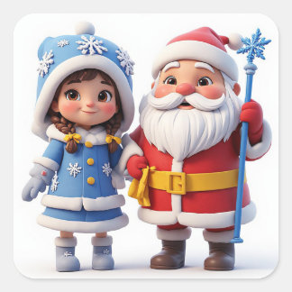 🎄 Santa Little Girl Winter Christmas ❄️ Square Sticker