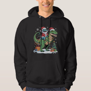 Santa Lizard on T-Rex with Gifts Hoodie