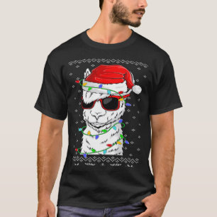 Santa Llama  Christmas Lights Ugly Llama Xmas T-Shirt