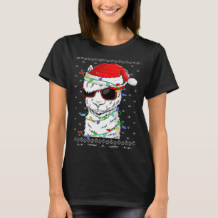 Santa Llama Christmas Lights Ugly Llama Xmas T-Shirt