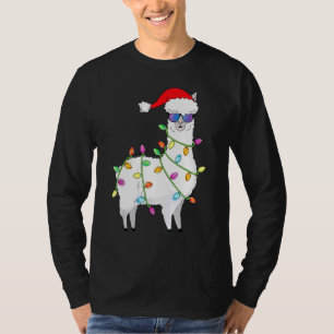Santa Llama Christmas Tree Lights Llama Xmas T-Shirt