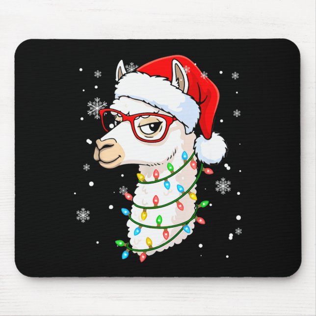 Santa Llama Face Christmas Colorful Lights Matchin Mouse Mat (Front)