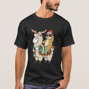 Santa Llama Meerkat Riding Reindeer Alpaca Christm T-Shirt