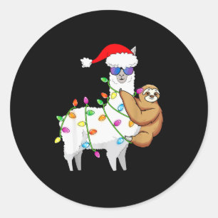 Santa Llama Xmas Funny Llama Sloth Christmas Classic Round Sticker