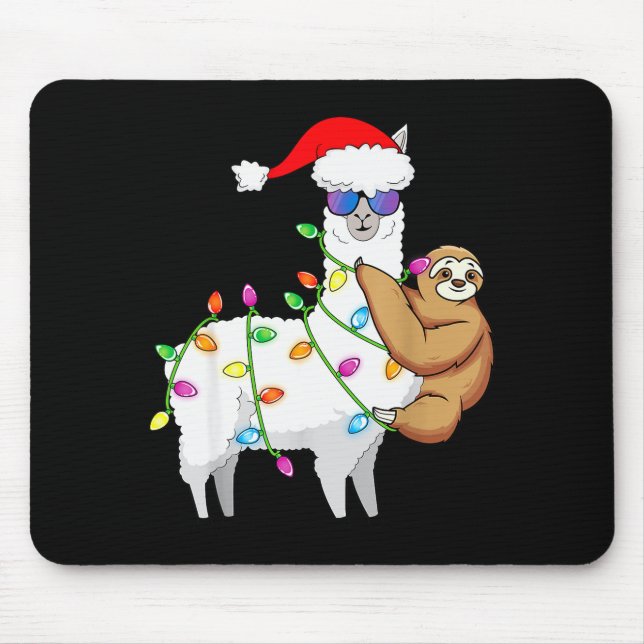 Santa Llama Xmas Funny Llama Sloth Christmas  Mouse Mat (Front)