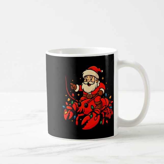 Santa Lobster Christmas Pajama Santa Riding Lobste Coffee Mug (Right)