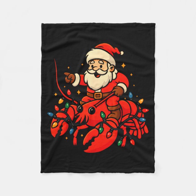 Santa Lobster Christmas Pajama Santa Riding Lobste Fleece Blanket (Front)