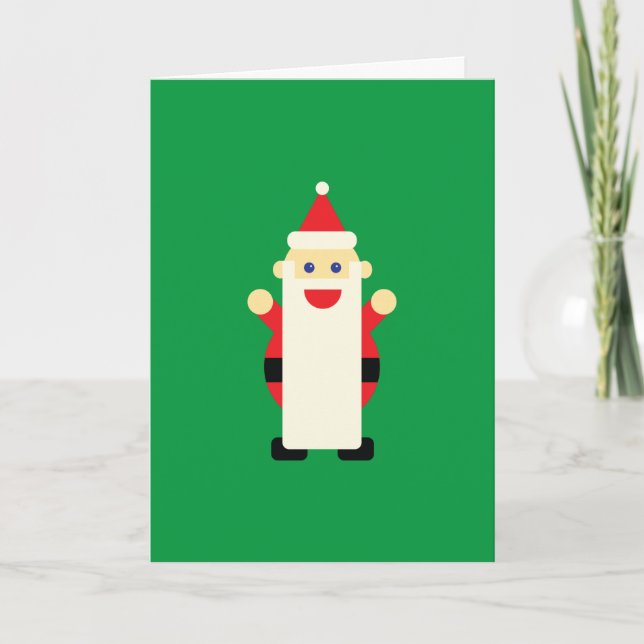 Santa Long Beard Cartoon Fun Cute Christmas Green Card (Front)