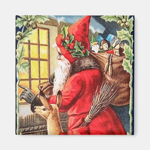 Santa Looks in the Window Vintage Magnet