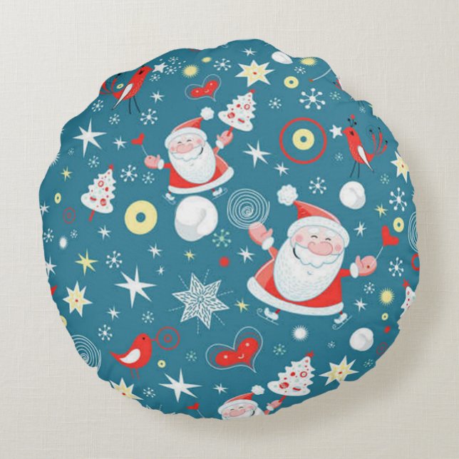 Santa Love Pattern Round Cushion (Back)