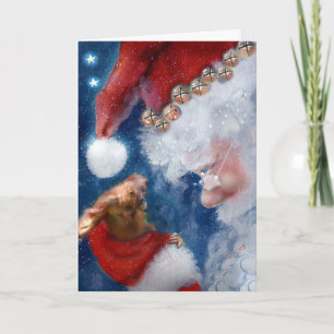 Santa Loves Animals Christmas Holiday Card