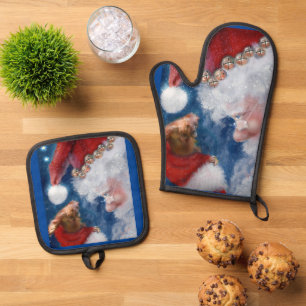 Santa Loves Animals Oven Mitt & Pot Holder Set