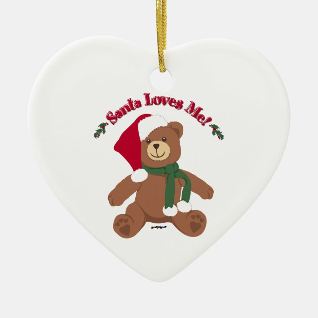 Santa Loves Me! Christmas Teddy Bear Ceramic Tree Decoration (Front)