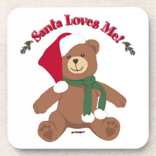 Santa Loves Me! Christmas Teddy Bear Coaster