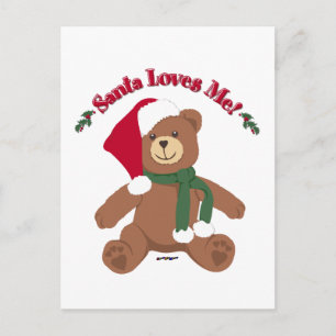 Santa Loves Me! Christmas Teddy Bear Holiday Postcard