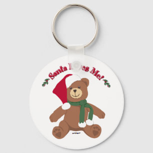 Santa Loves Me! Christmas Teddy Bear Key Ring
