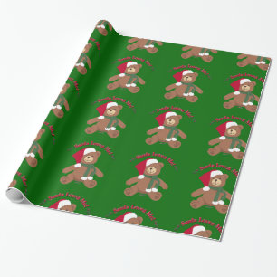 Santa Loves Me! Christmas Teddy Bear Wrapping Paper