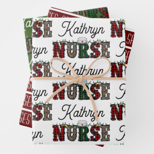 Santa Loves Nurses Personalised Wrapping Paper Sheet