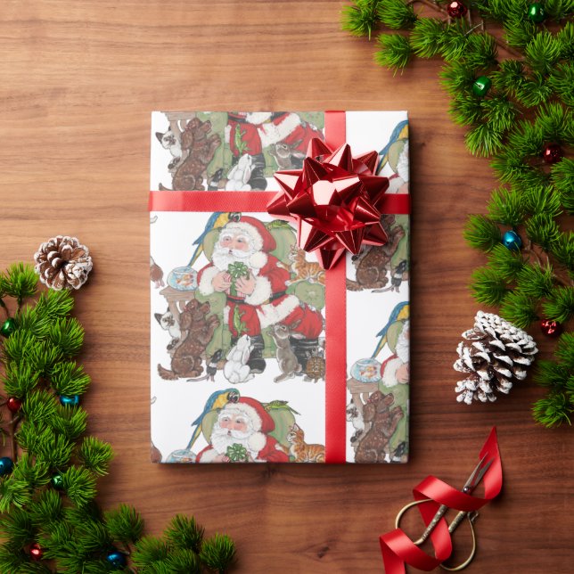 Santa Loves Our Pets! Christmas Animal Holiday Dog Wrapping Paper (Holiday Gift)