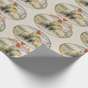 Santa Loves Pigs Vintage Illustration Wrapping Paper