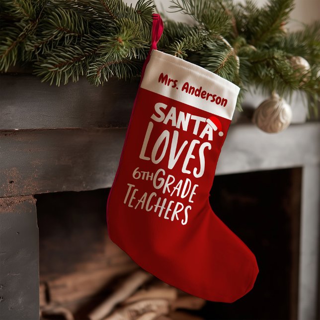 Santa Loves Seven Grade Teachers Cute Funny Small Christmas Stocking (Creator Uploaded)