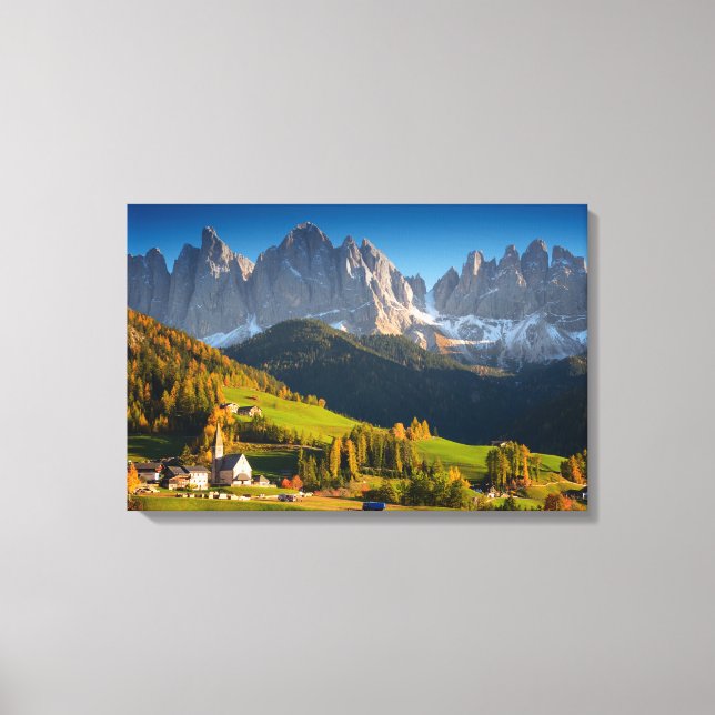 Santa Maddalena mountain village in autumn canvas Print (Front)