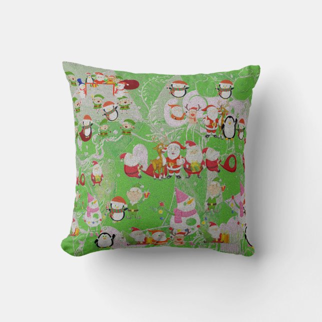 Santa Magical Green New Year Cushion (Front)