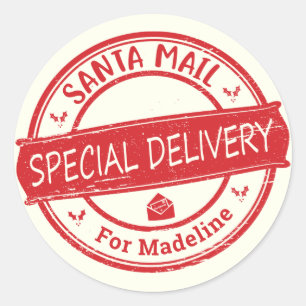Santa Mail Special Delivery Add Name Classic Round Sticker