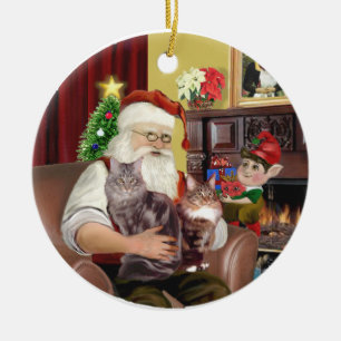 Santa - Maine Coon cat 10 Ceramic Tree Decoration