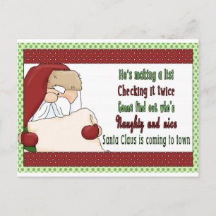 Santa making a list- christmas holiday postcard